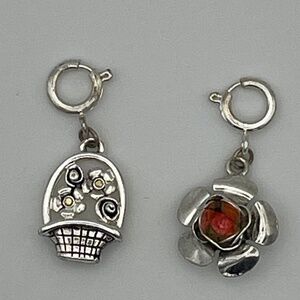 Charms Removable Silver Tone Flower Basket Flowers